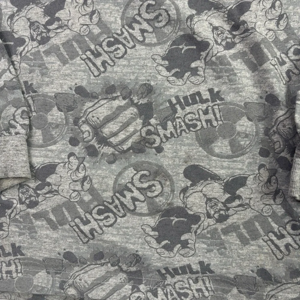 Y2K 2008 Hulk Marvel AOP Grey Long Sleeve Graphic Shirt Boys Size 7
